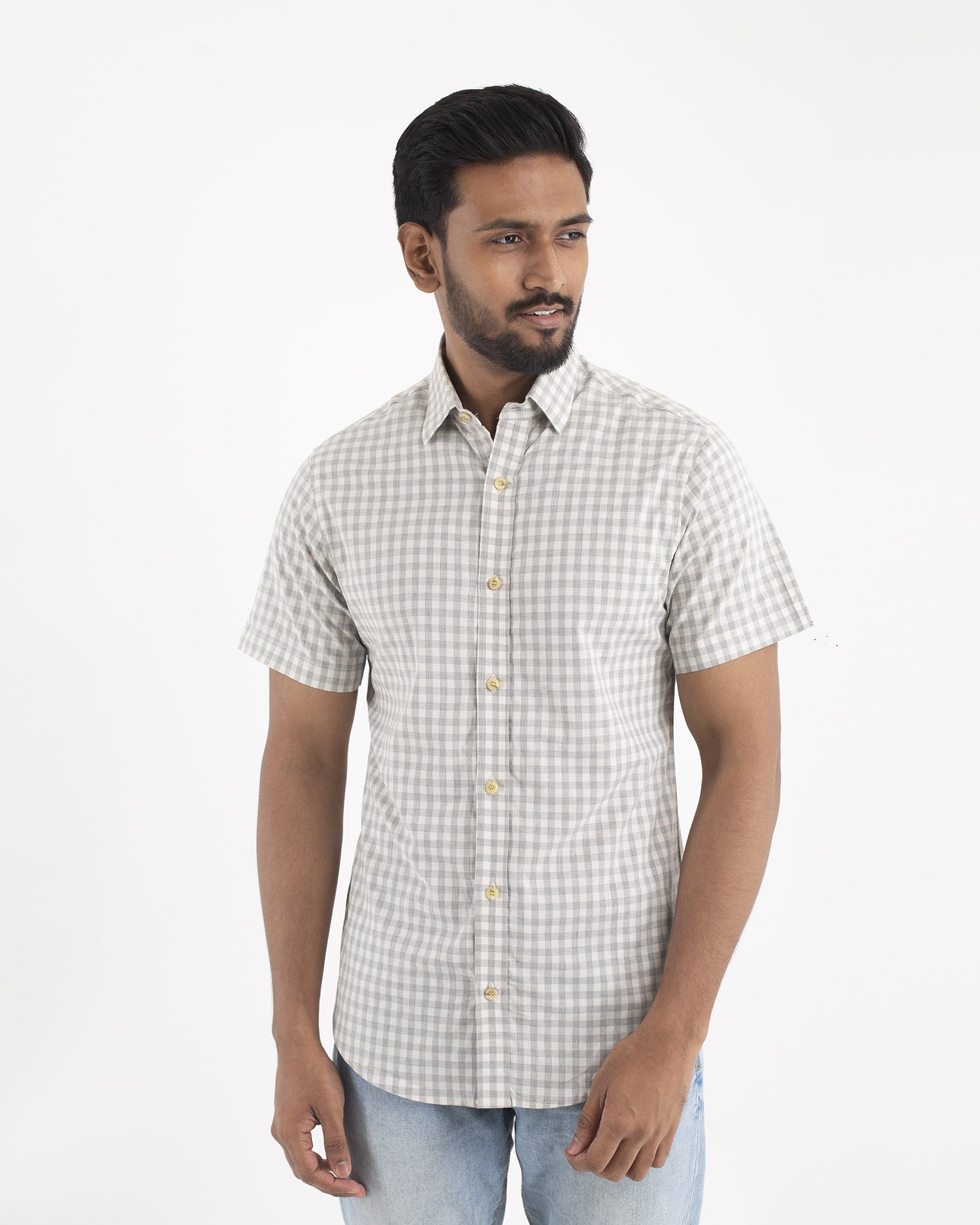 White Gray Check Shirt