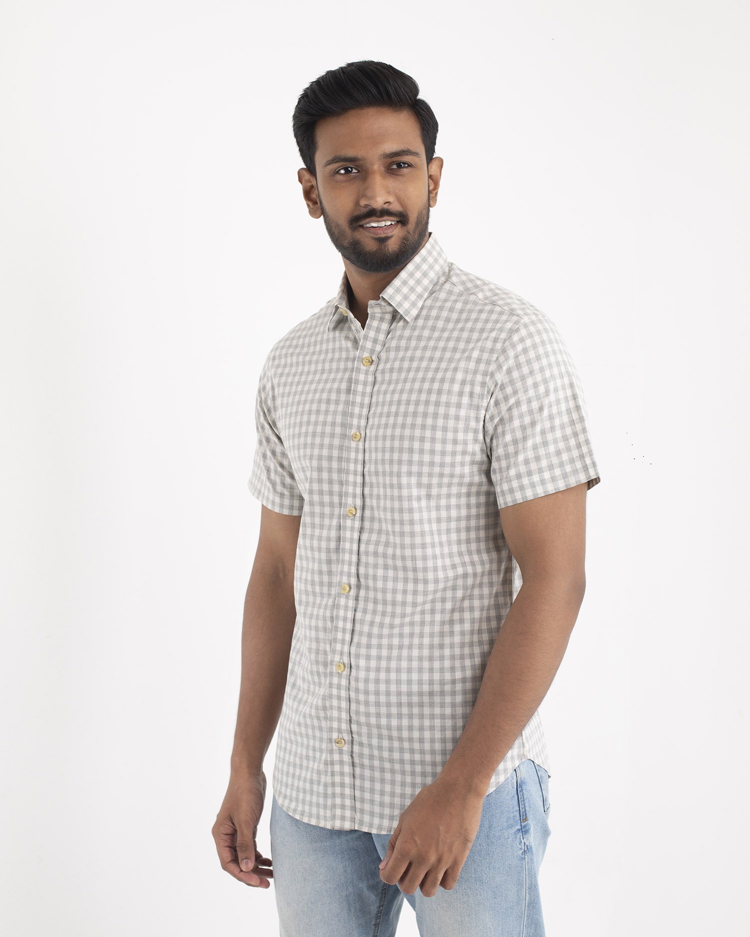 White Gray Check Shirt
